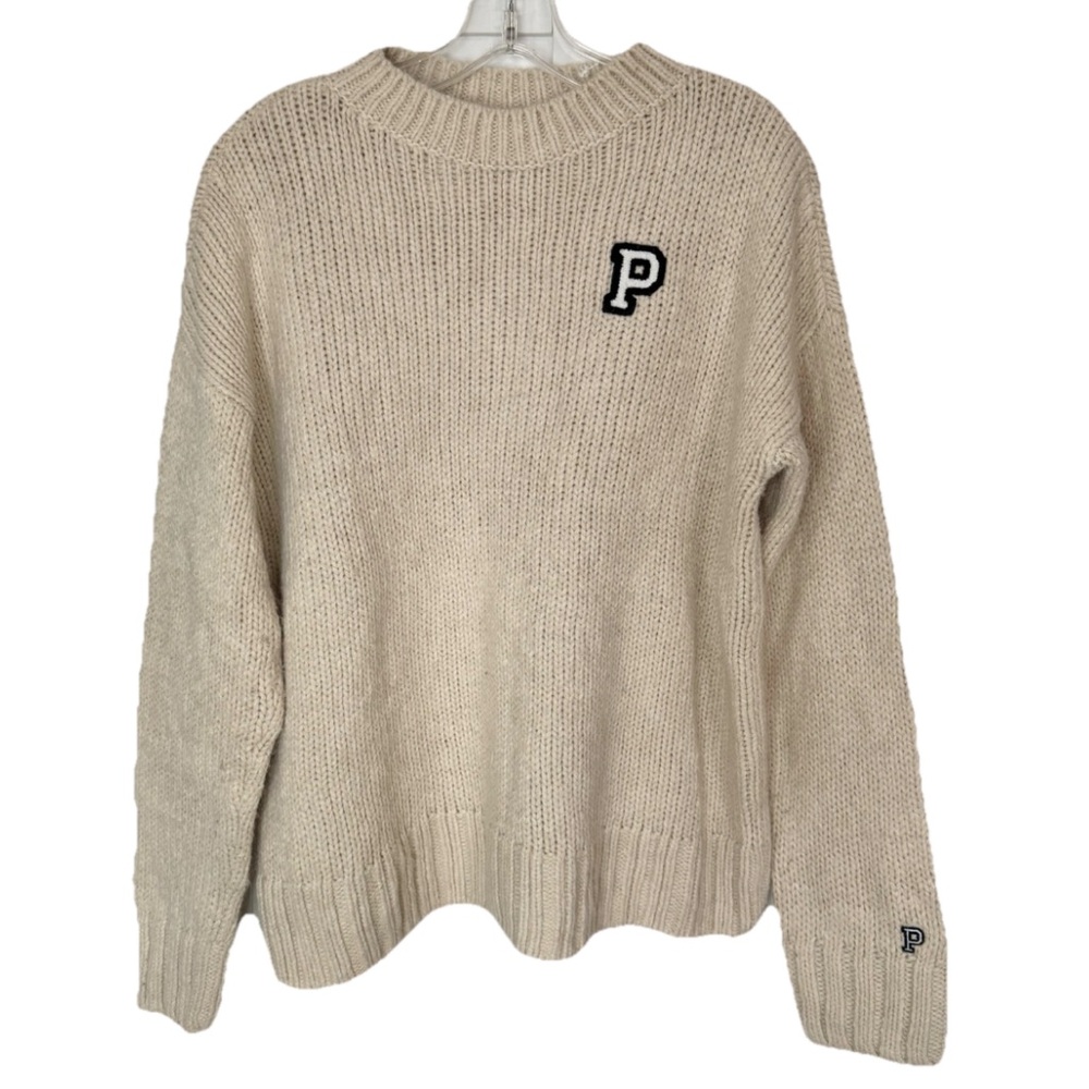 PINK Victoria’s Secret Chunky Knit Logo Sweater XS Oversized Crew Neck Cozy
